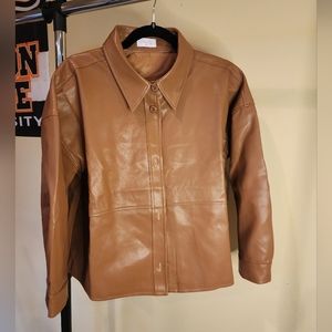 Pink Lily faux leather crop swing jacket